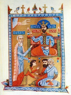 V. Levon’un minyatürü, ressam: Sargis Pidzak (1331 yılı)
