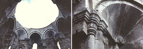 Գմբեթ եկեղեցու ներսը արևելքին նայելիս, անկյունային կամարների և ապսիդների դասավորության ցուցադրություն