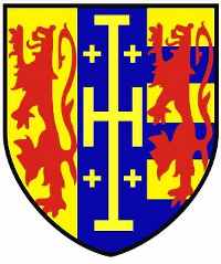 Լևոն 6(7)-ի զինանշանը, այստեղ միահյուսված են Հեթումյանների, ֆրանկ Լուզինյանների և Երուսաղեմի թագավորության դրոշները