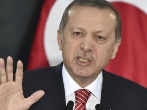 Turkish President Recep Tayyip Erdogan speaks at the National Palace in Mexico City on February 12, 2015. Erdogan is in Mexico on a two-day official visit.  AFP PHOTO/ Yuri CORTEZ