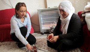 Nezahat Eleftos chats with her daughter Leyla at her home in Diyarbakir, in the Kurdish-dominated southeastern Turkey