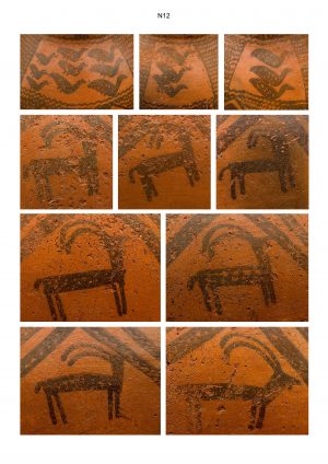 ՀՀ Արագածոտնի մարզ, Ներքին Նավեր, դամբարան N 7, գունազարդ սափորների զարդանախշի դրվագներ, Ք.ա. XIX-XVIII դդ. (պեղ.` Հ. Սիմոնյանի, լուս.` Վ. Հակոբյանի) 