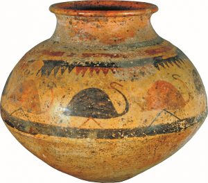 ՀՀ Արմավիրի մարզ, Էջմիածին, գունազարդ սափոր, Ք.ա. XVII-XVI դդ. (լուս.` Վ. Հակոբյանի: Ըստ` Au Pied, 2007, p. 55, fig. 9) 