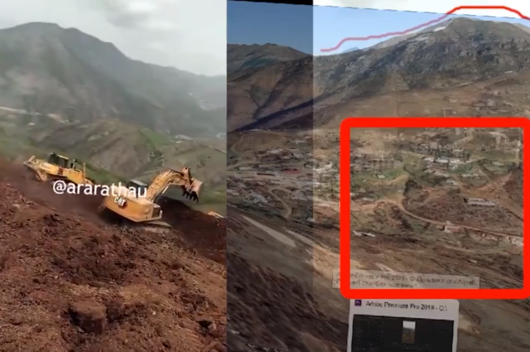 Azerbaycan’dan bir vandalizm daha! Artsakh’ın Eski Şen köyü mezarlığını inşaat ekipmanlarıyla yok ediyor