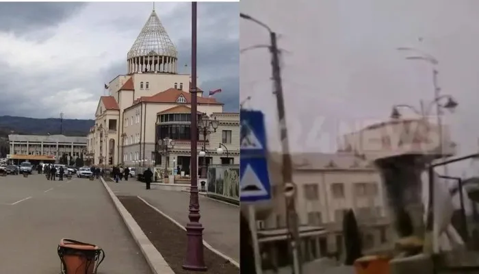 Azerbaycanlılar Karabağ Ulusal Meclisi binasını yıktı