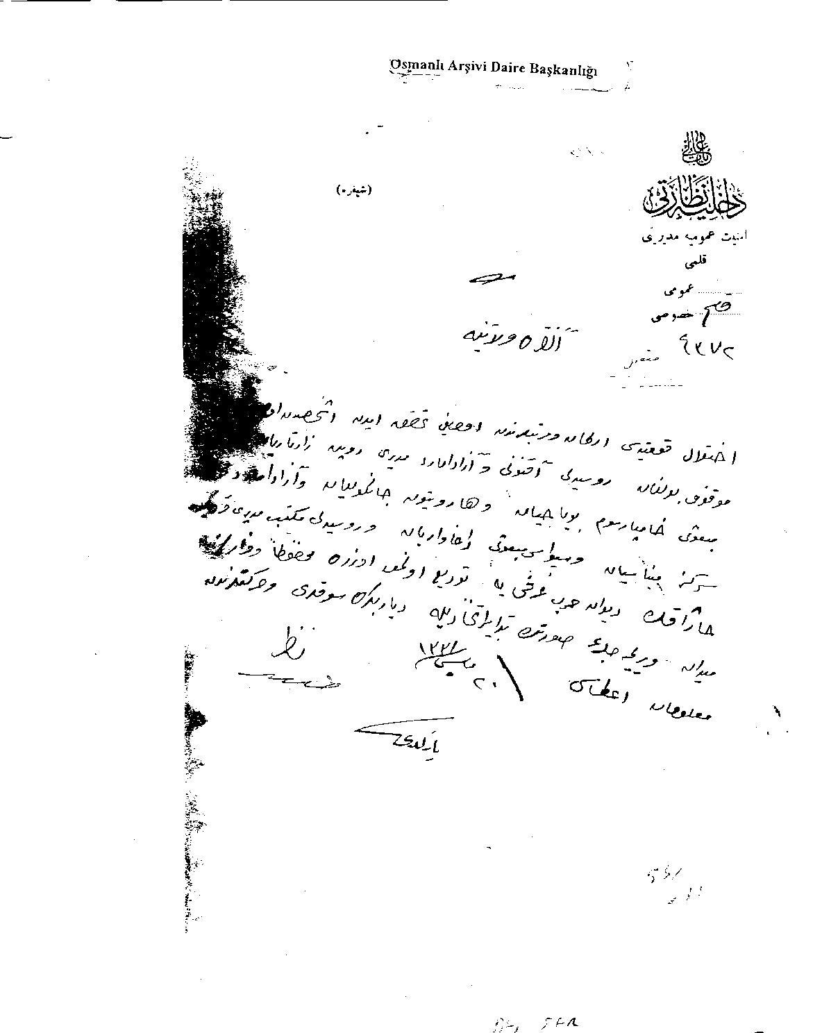 Talat’ın, Ermeni aydınların Diyarbakır askeri mahkemesine teslim edilmesiyle ilgili Ankara valisine yolladığı telgraf