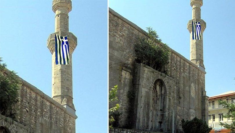 Dimetoka’daki tarihi caminin minaresine Yunan bayrağı astılar
