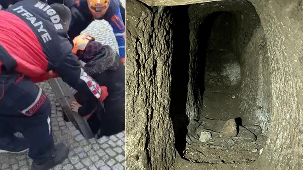 Kalede gezerken kaçak kazı yapan definecilerin açtığı tünele düştü