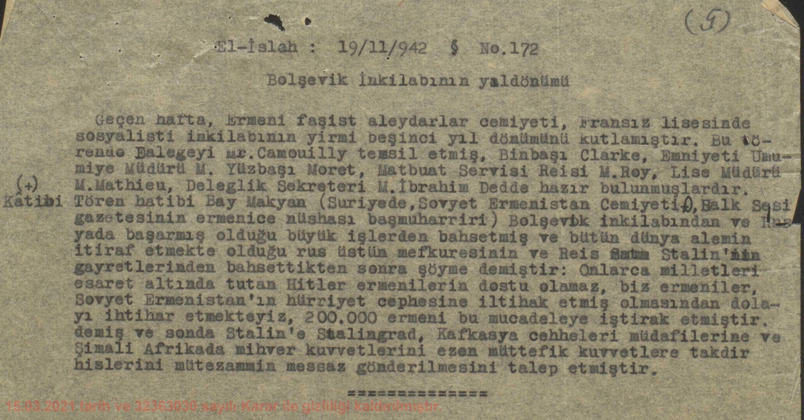 Anti-Faşist Ermeni Cemiyetince Sovyet Devriminin 25. Yıl Kutlaması