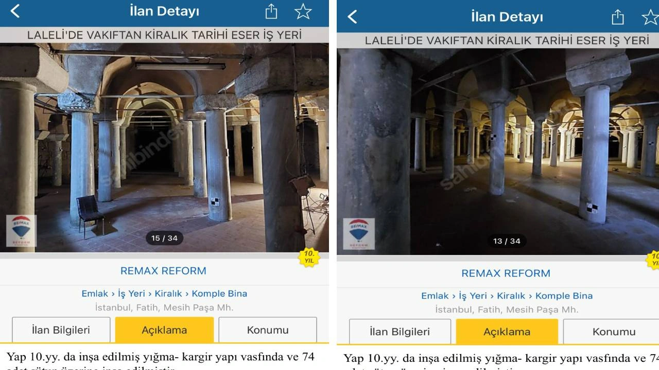 Vakıflar Genel Müdürlüğü’ne ait tarihi yapı için Sahibinden sitesinde kiralık ilanı verildi
