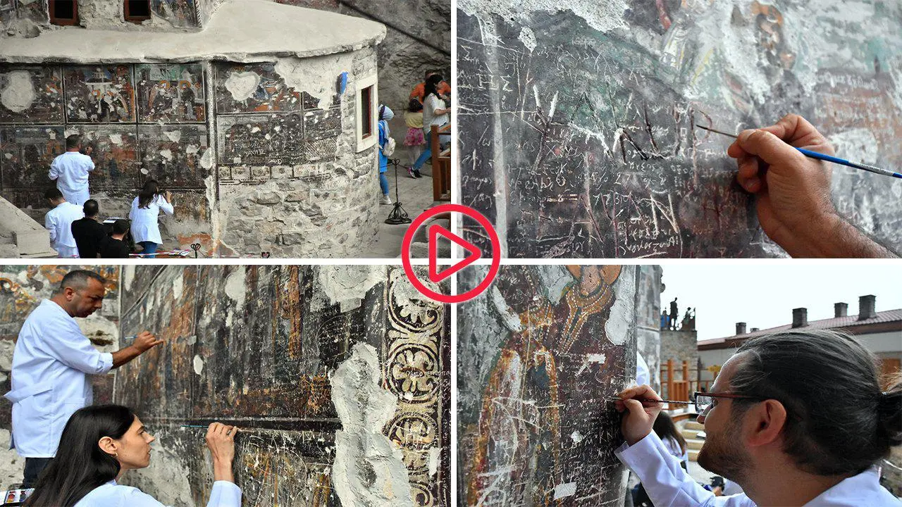 Tahrip edilen Sümela Manastırı’nda restorasyon sürüyor: ‘İsa’nın Son Akşam Yemeği’ gün yüzüne çıkarıldı