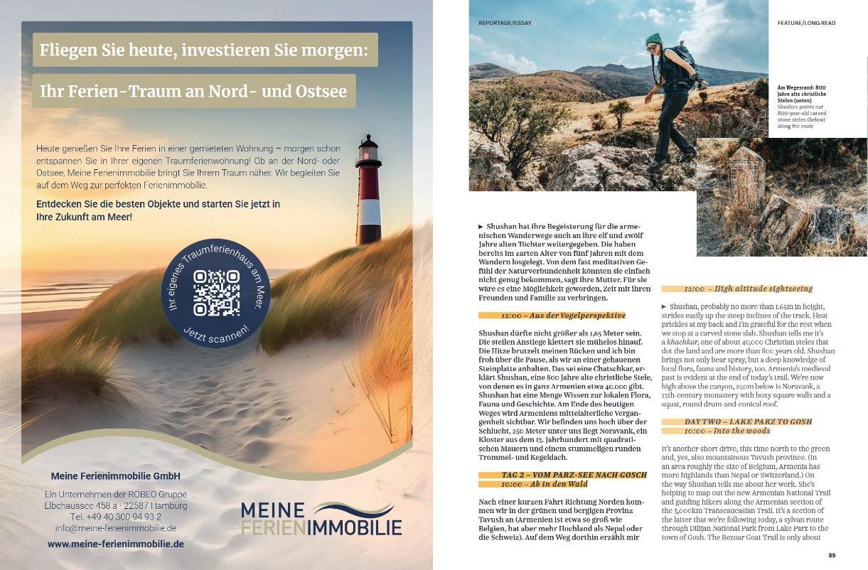 Dünyaca ünlü seyahat dergisi Eurowings, Ermenistan hakkında bir makale yayınladı