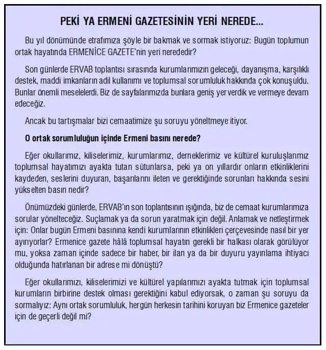 Peki ya Ermeni gazetesinin yeri nerede…